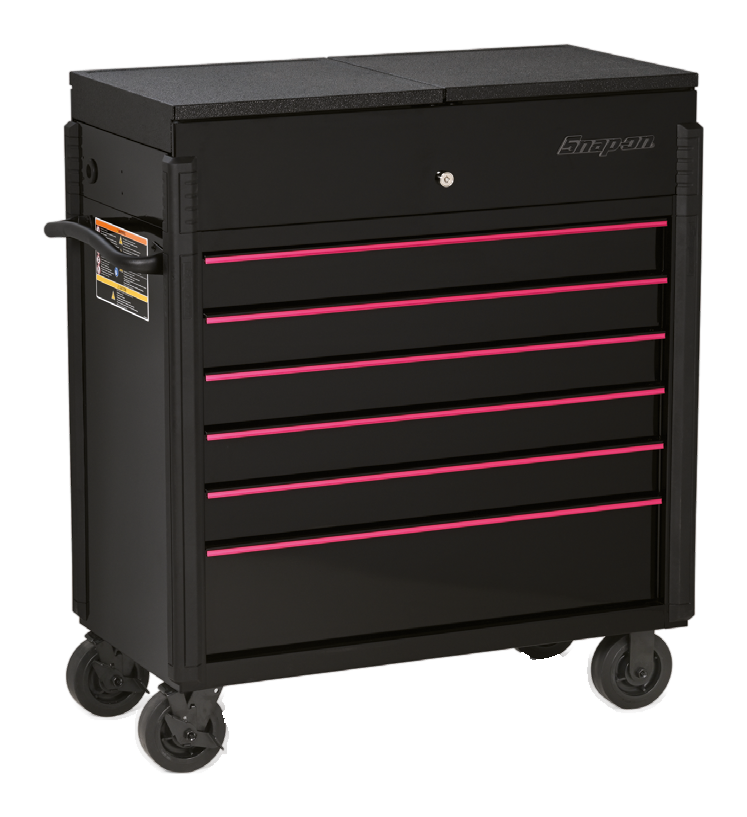 Electric Pink Rollwagen mit 6 Schubladen und ausziehbarer Arbeitsplatte - KRSC430AZIY7 - Snap-on Werkzeug